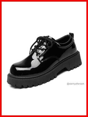 Men's Chunky Platform Oxfords Patent Leather Lace Up Dress Shoes